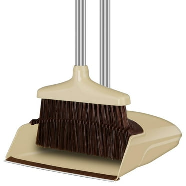 FGY Broom and Dustpan Set with Removable Handle for Indoor and Pet (Brown)