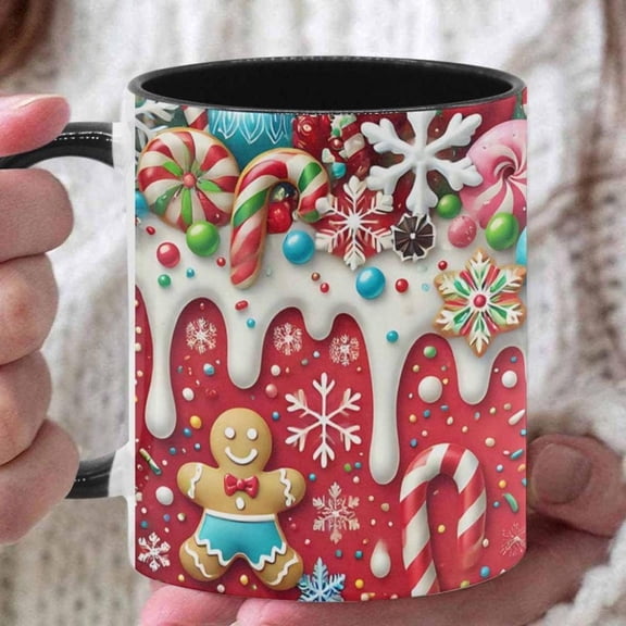 1pc Festive Ceramic Mug 11oz Christmas Candy Gingerbread Man Design Insulated Reusable Coffee Cup Hand Wash Only Multipurpose Holiday Drinkware Christ