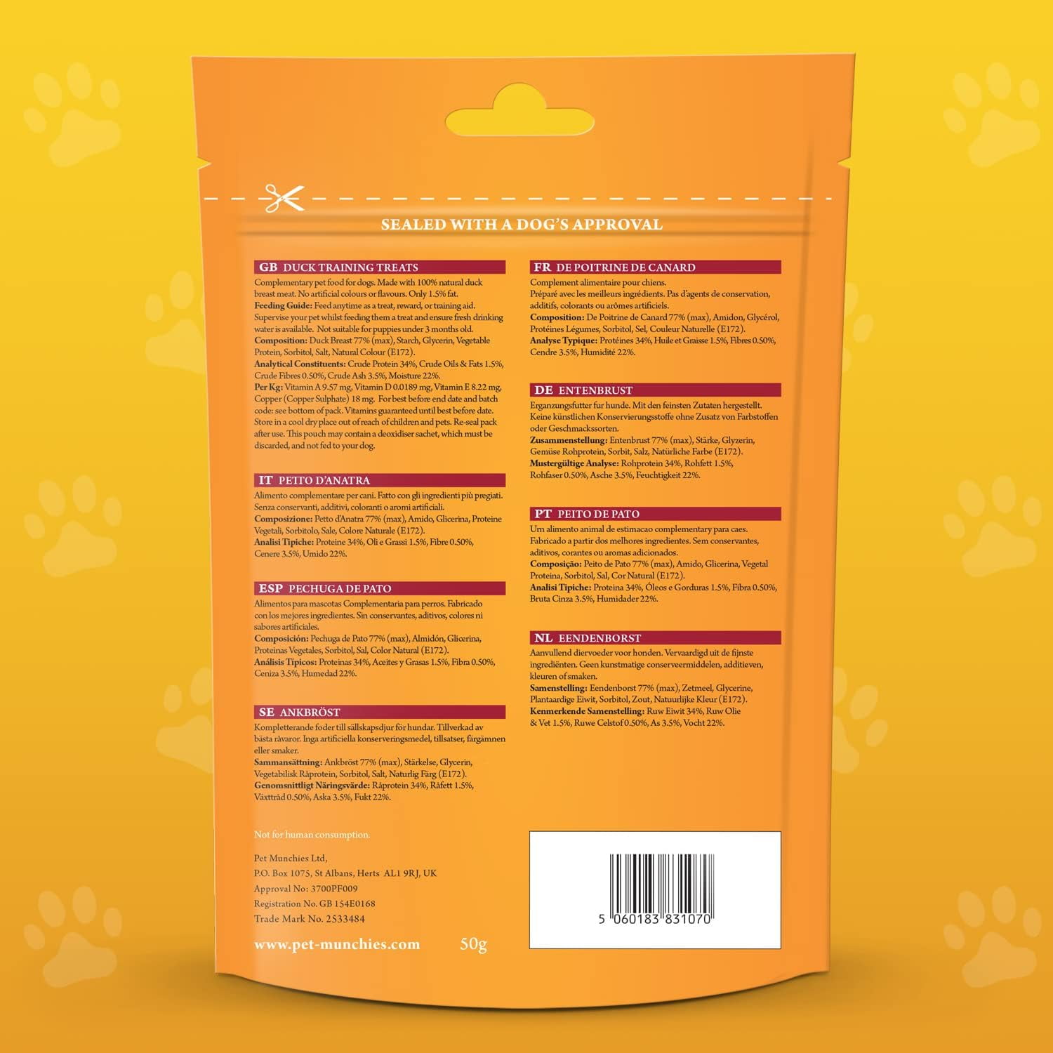 Pet Munchies Duck Training Treats 50g Case of 8