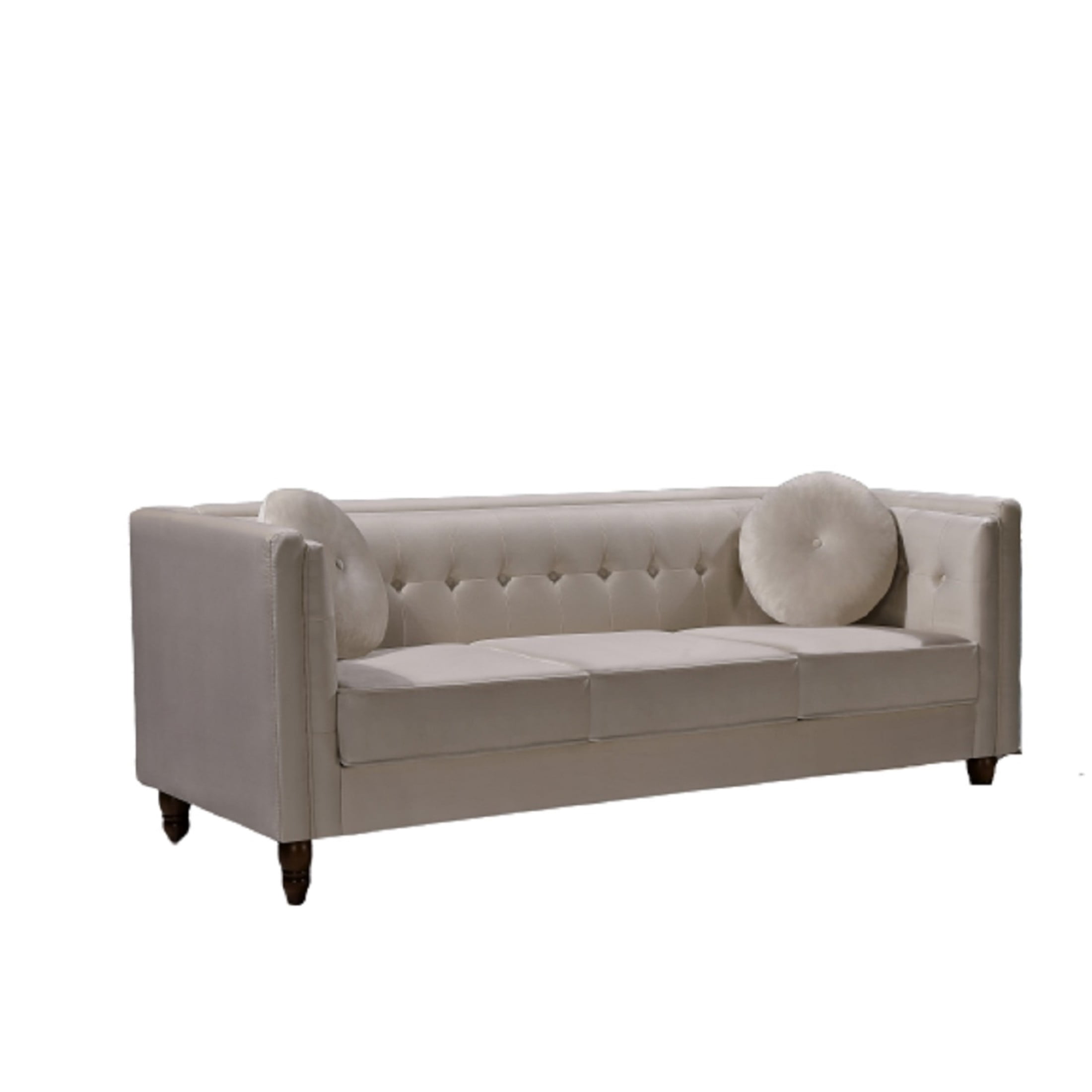 GDF Studio 80.7" Chesterfield Tufted Sofa with Square Arms, Crushed Velvet Upholstery, Ivory