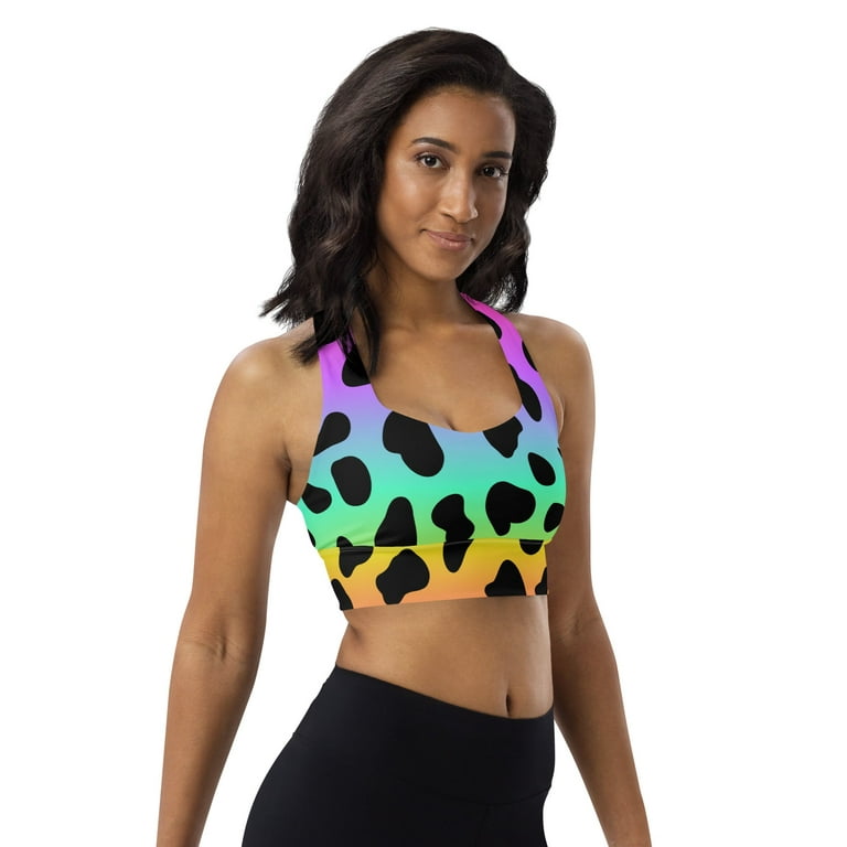 justice girls sports bra size 28 white with neon lepord print
