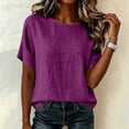 thumbnail image 5 of Admvng Women's Crew Neck Tops Linen and Cotton Short Sleeve Solid Casual Basic Summer Blouses, 5 of 6