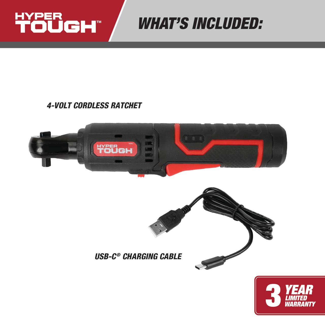 Trinquete inalámbrico Hyper Tough de 4V con cable de carga USB-C 2