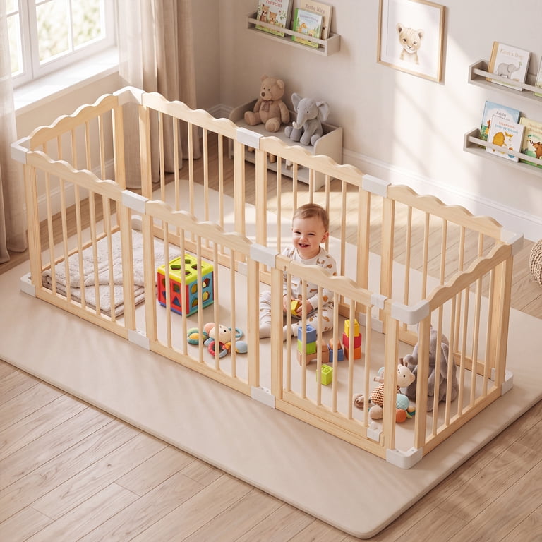 Babyeap Foldable Wooden Baby Playpen, 47x47 Inch photo 4