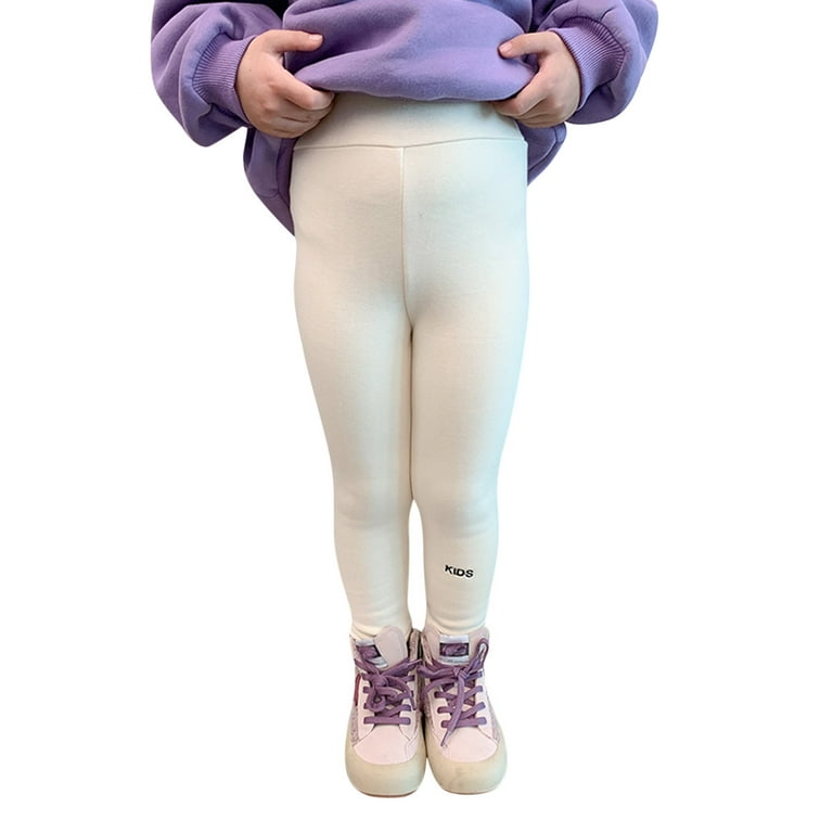 Entyinea Girls' Active Leggings Basic Full Length Cotton Tights Pants White  130 