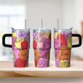 thumbnail image 2 of Rose 20oz Stainless Steel Tumbler with Handle and Straw – Insulated Travel Cup with Sliding Lid, 360° Full Wrap Printed Mug for Home, Outdoor & Sports Use, Flower, 2 of 6
