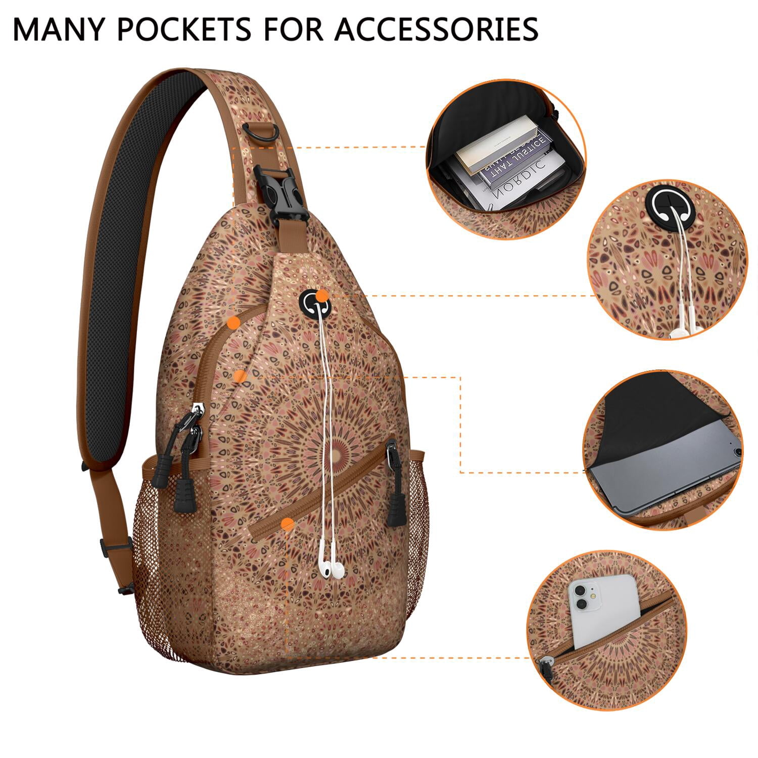 Folk Style Mandala Sling Bag Vintage Traditional Artistic Spiritual Chest Pack Versatile Wear for Biking, Traveling, Daily Commuting