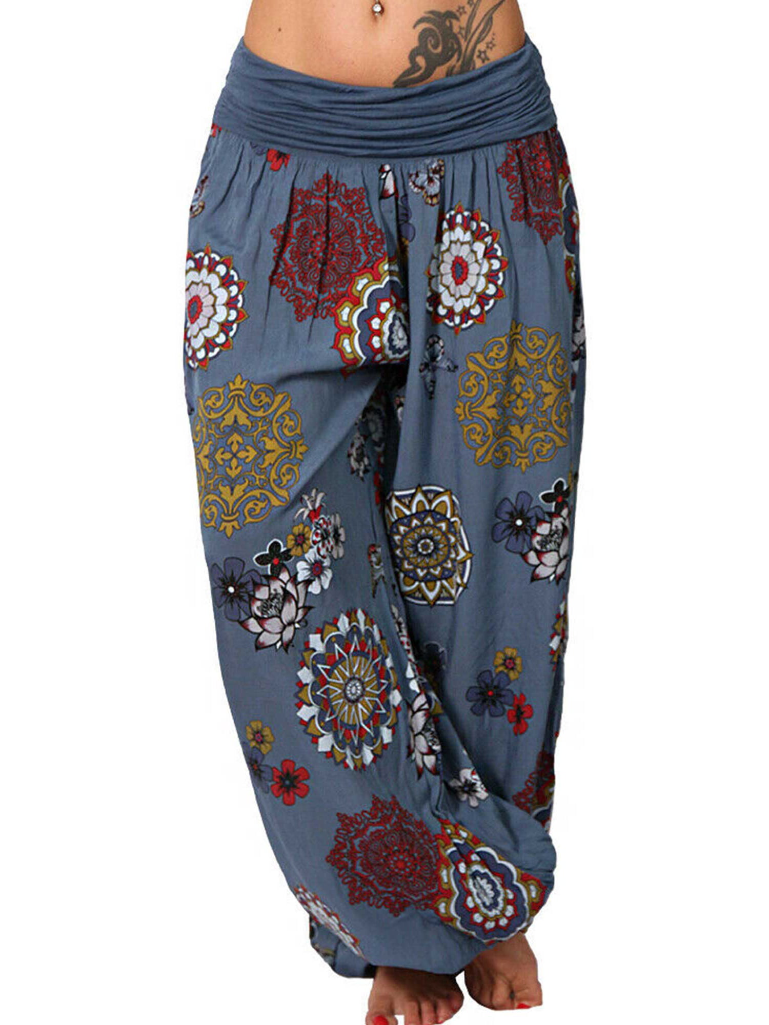 ZNU Womens Casual Boho Harem Trousers Baggy Aladin Floral Gypsy Hippy ...