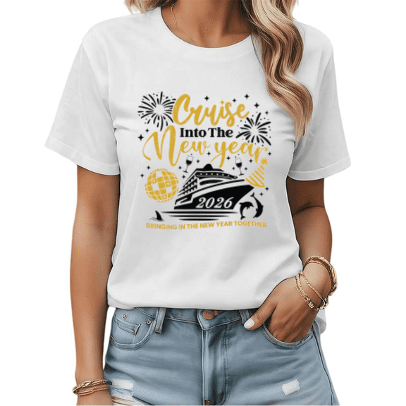 2026 New Year Cruise Group Graphic Tees Womans T shirt Black/White S-5XL Shirts Festive Travel Tops