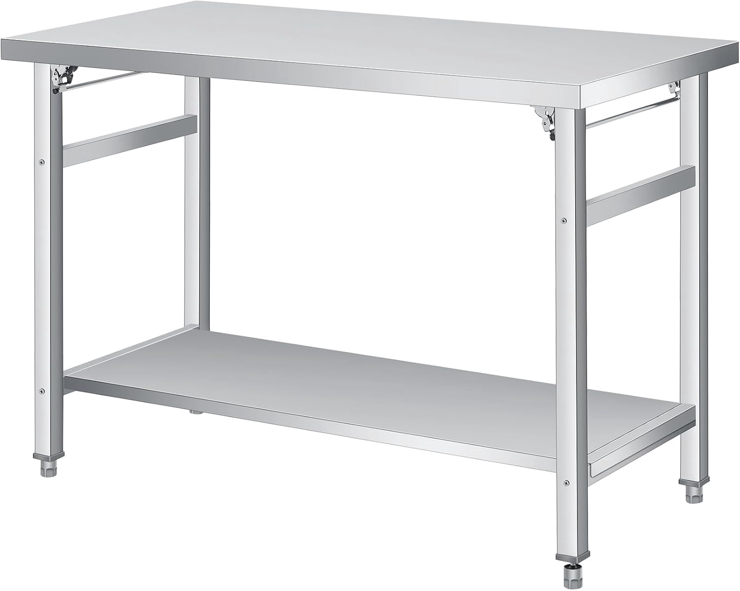 Stainless Steel Folding Table (48x24 in) - Commercial Work Table with Undershelf for Home, Kitchen, Restaurant, Garage, Camping, Outdoor, 920 LBS Load, Foldable Double-Tier Stainless Steel