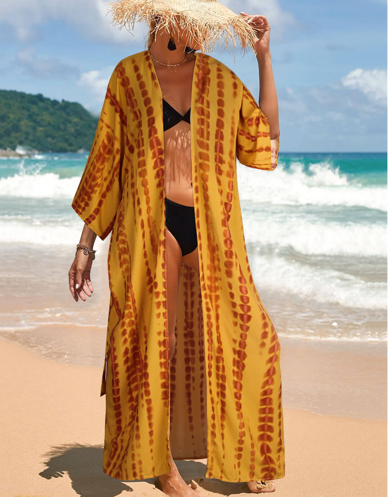 Women\'s Summer Swimsuit Cover Ups Tie Dye Print Open Front Beach Wear  Bikini Bathing Suit Cover Up Plus Size Kimono Kaftan Dress Alsol Lamesa