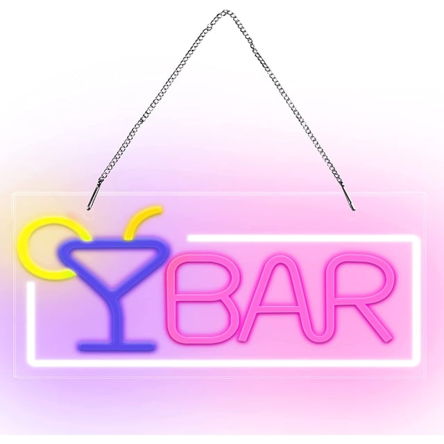 Deko LED de neón, letrero luminoso de BAR (rojo blanco), letrero LED de barra de luz de neón de 42 × 22 × 2 cm con enchufe USB para bar, sin cadenas de envío, bar de casa, club, pub, tienda por