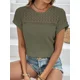 thumbnail image 3 of Camiseta de empalme ahuecada de encaje para mujer, Tops tejidos de Color sólido para mujer, camisetas de manga corta con cuello redondo informales cómodas para mujer, 3 of 4
