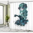 thumbnail image 4 of Ambesonne Vintage Shower Curtain, Grunge Skull Girl Roses, 69"Wx70"L, Petrol Blue White, 4 of 4