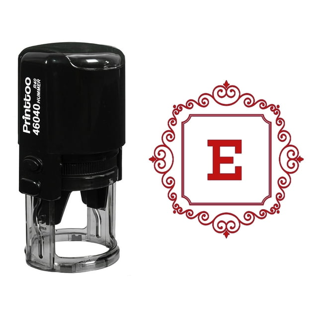 Printtoo Square Swirl Border E Alphabet Monogram Initial Office Stationery Self Inking R-40 Rubber Stamp