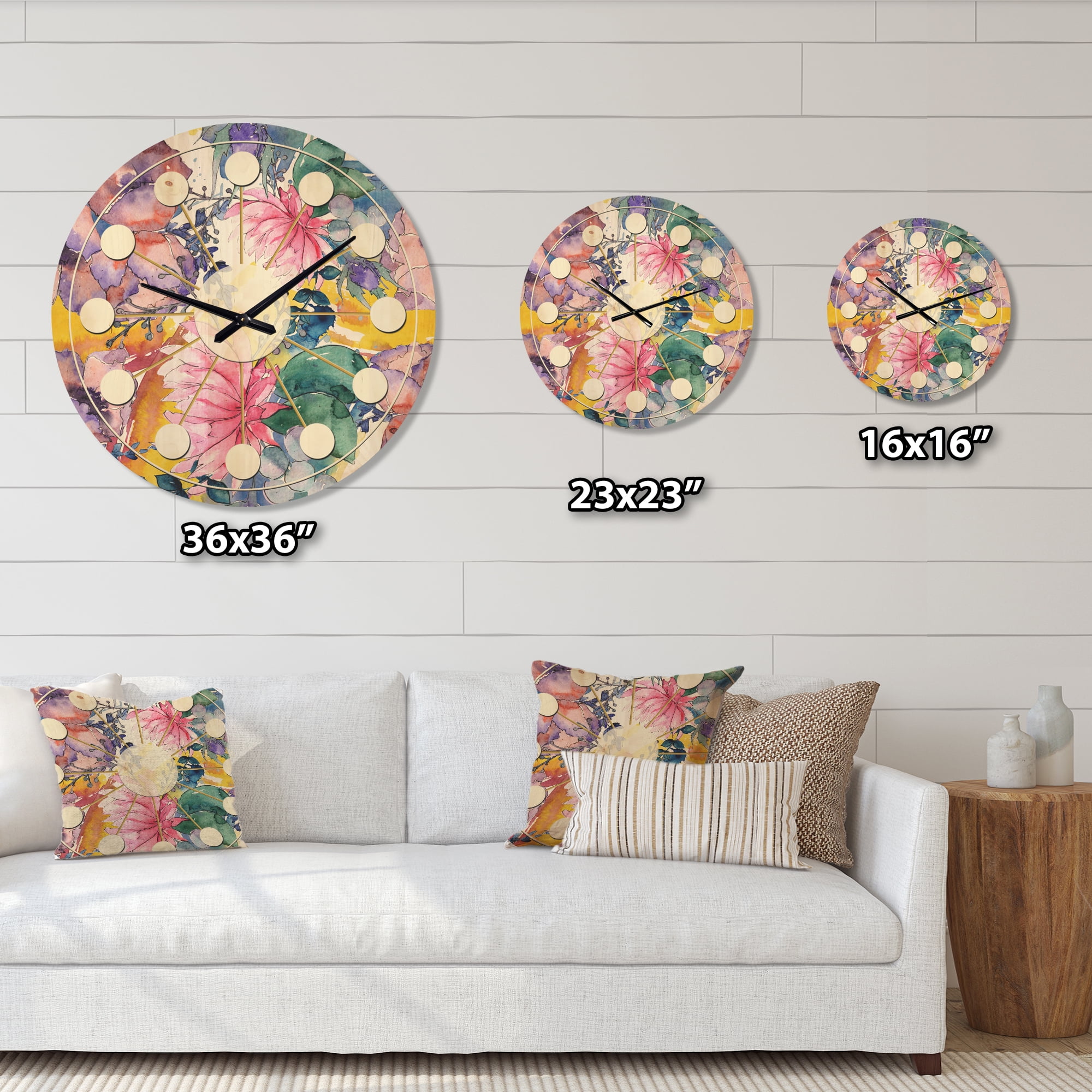 Designart 'Floral Botanical Retro XV' Mid-Century Modern Wood Wall Clock