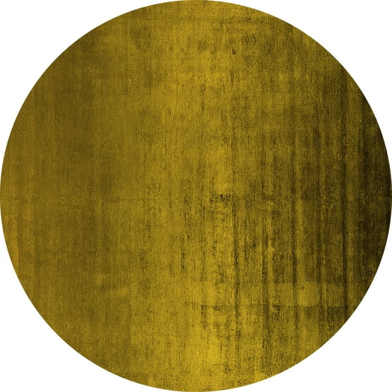 Ahgly Company Machine Washable Indoor Round Oriental Yellow Industrial Area Rugs, 7' Round
