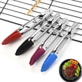 thumbnail image 2 of Djiypn Stainless Steel Kitchen Tongs, 1Pack - 7" Stainless Steel Serving Tongs Metal Cooking Tongs for Cooking, Serving, BBQ, Grill Non-Slip Grip, Black, 2 of 9