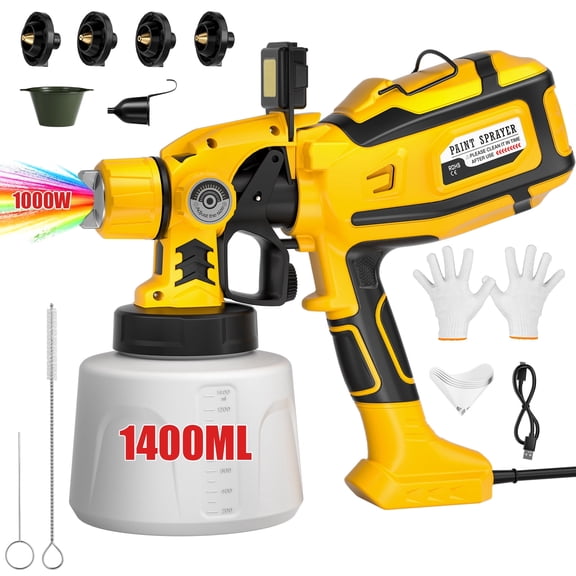 Mr IRONSTONE Paint Sprayer 1000W HVLP High Power Electric Spray Paint Gun 1400ml High Capacity Container Easy to Clean for House Painting, Home Interior and Exterior