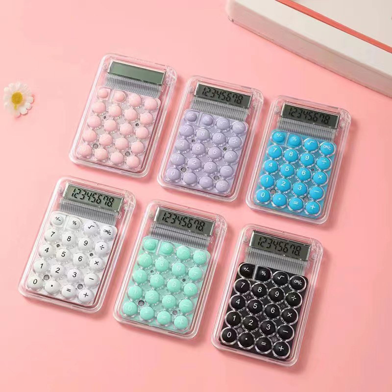 2-6Pcs 3x2 Inch Back-to-School Supplies Calculator Mechanical Switch Calculator Desktop 8 Digits - with Big Buttons LCD Display for School Home Office, Handheld Mechanical Calculator for Students