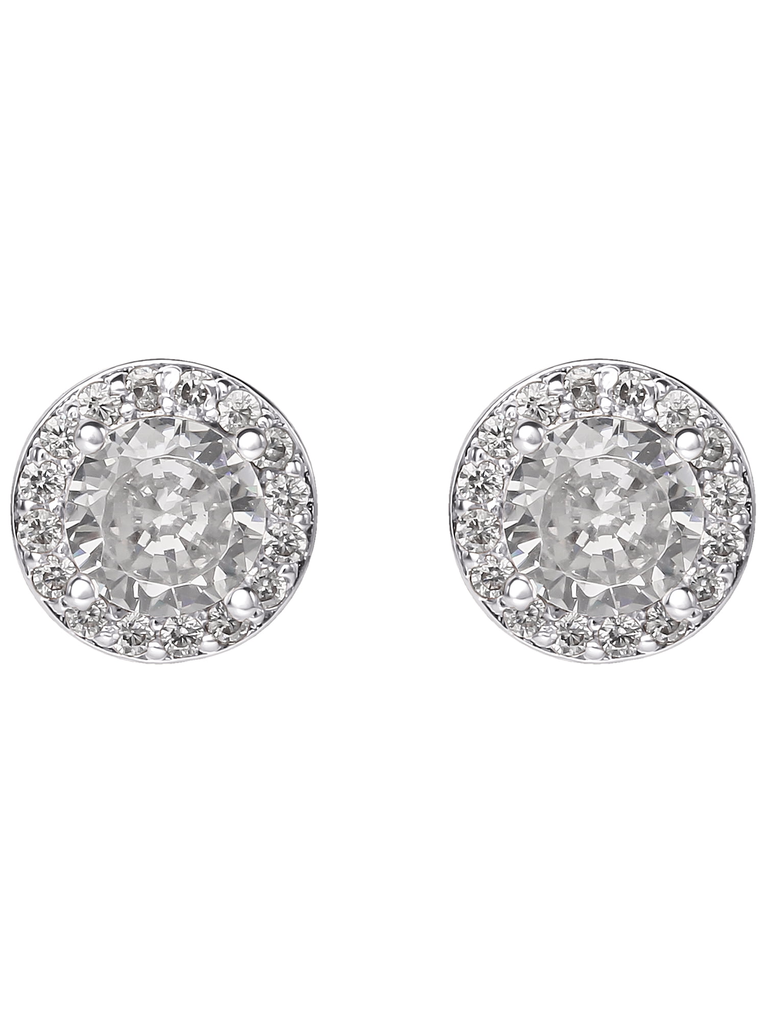 Believe By Brilliance Fine Silver Plated Cubic Zirconia Halo Pendant and Earring Set, 18" + 2"