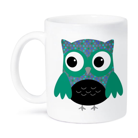 3dRose, Cute Blue and Green Polka Dots Owl, 15oz Mug