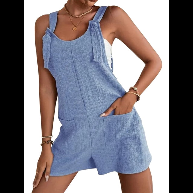 Cortos de Verano A para Mujer, Casuales Sin Mangas con Bolsillos Azul 4XL