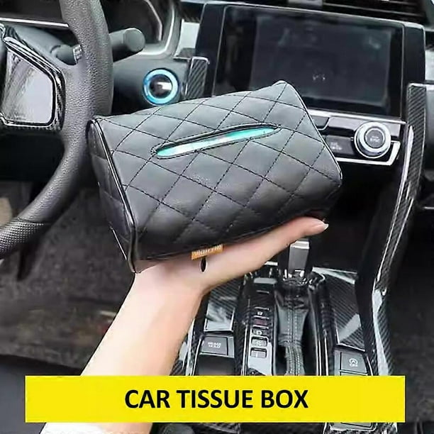 Car Tissue Holder, PU Leather Backseat Napkin Box Visor Tissue Holder Fits Most Cars, SUVs, Trucks, and Vans, Black