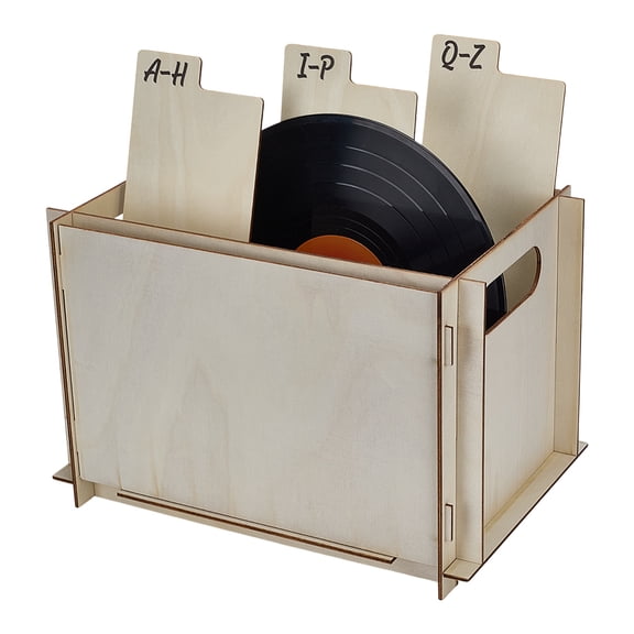 Record Storage Crate 9.6x10x14.96inch Vinyl Albums Storage Pale Goldenrod Color Wooden Holder Rectangle Wood Storage Boxes with Hole Handles DIY