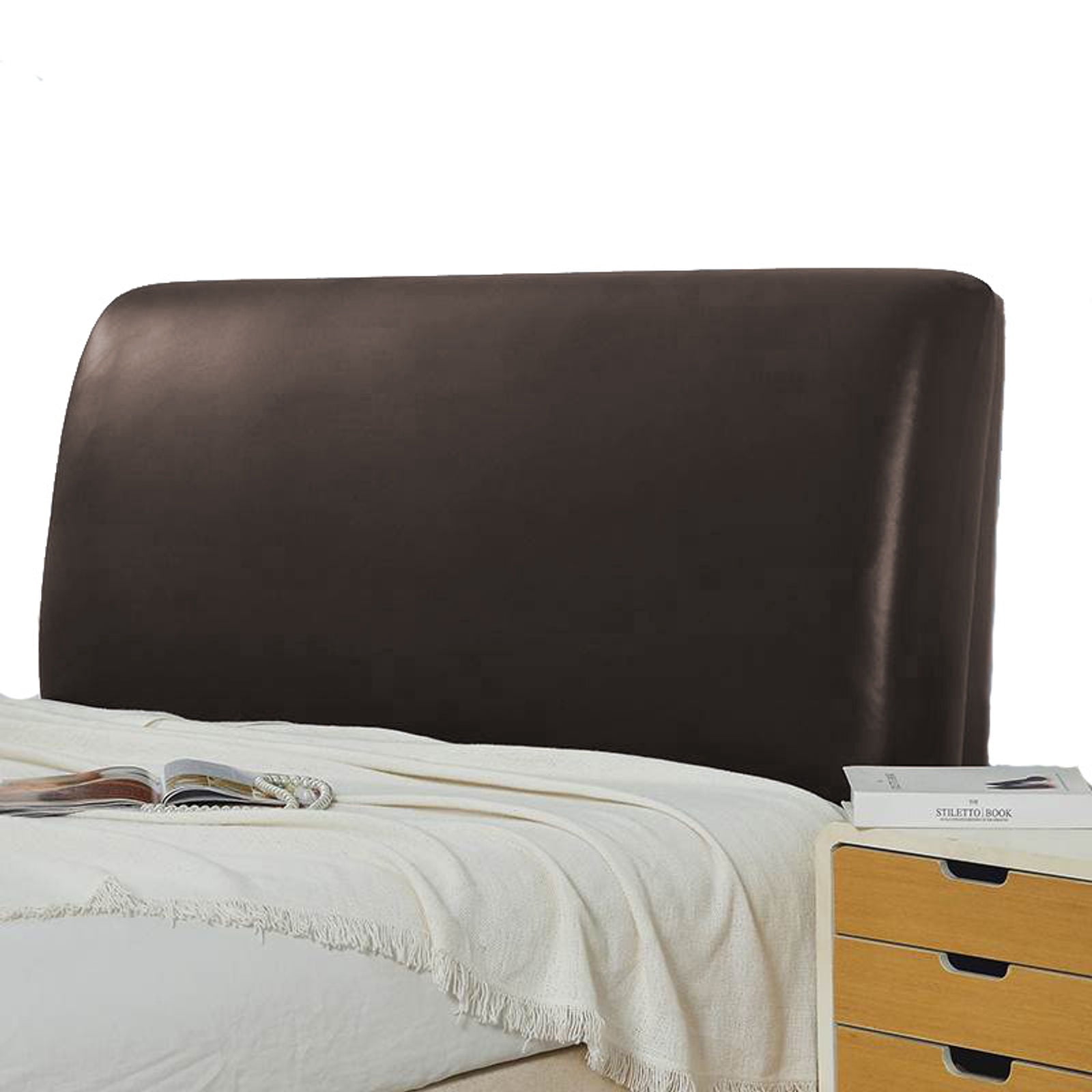 Stretch PU Leather Headboard Cover For Full Size Beds Dustproof AllInclusive Headboard