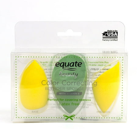(2 Pack) Equate Beauty Color Correcting Blender Sponges for Redness with Vitamin E, 3