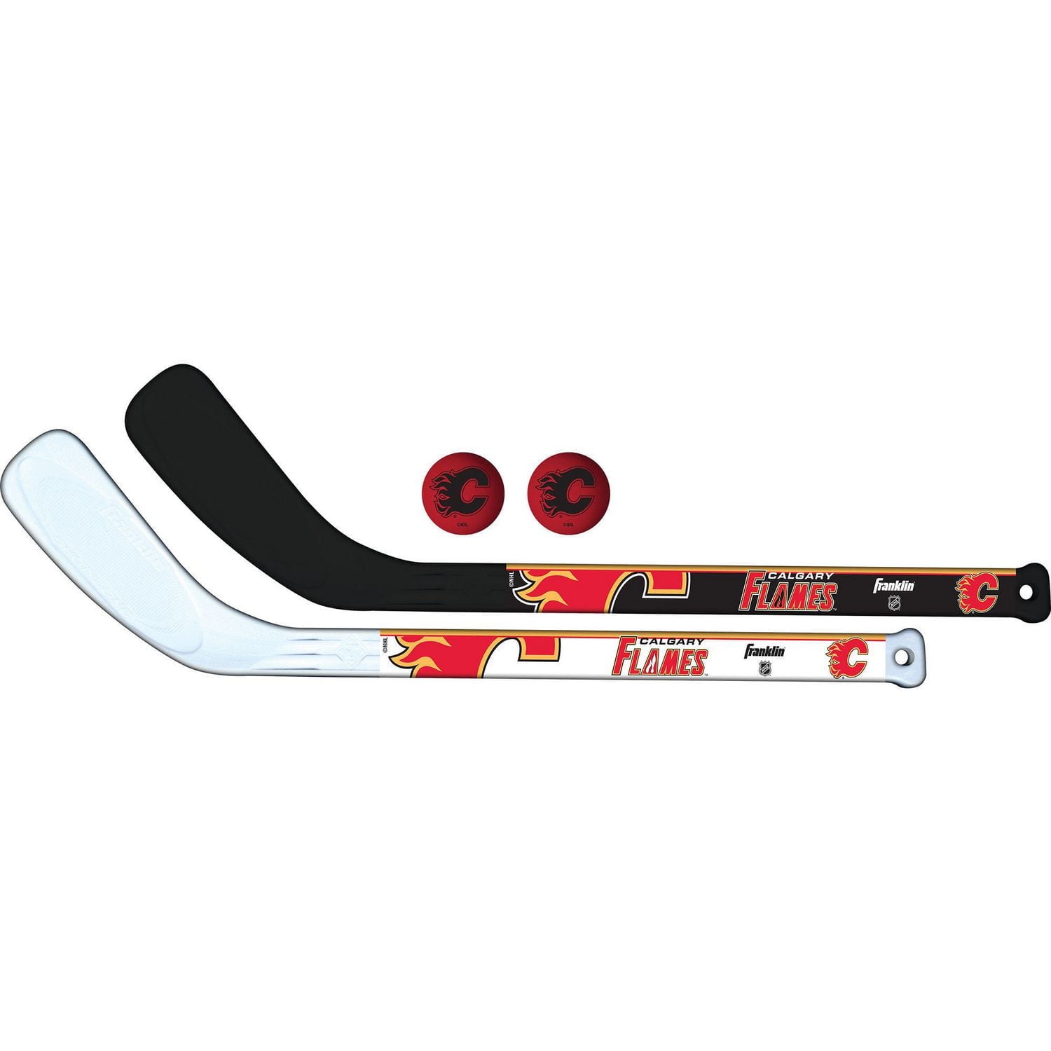 Franklin Sports LNH Ensemble de bâton de hockey miniature pour joueur des Flames de Calgary, 2 bâtons and 2 balles