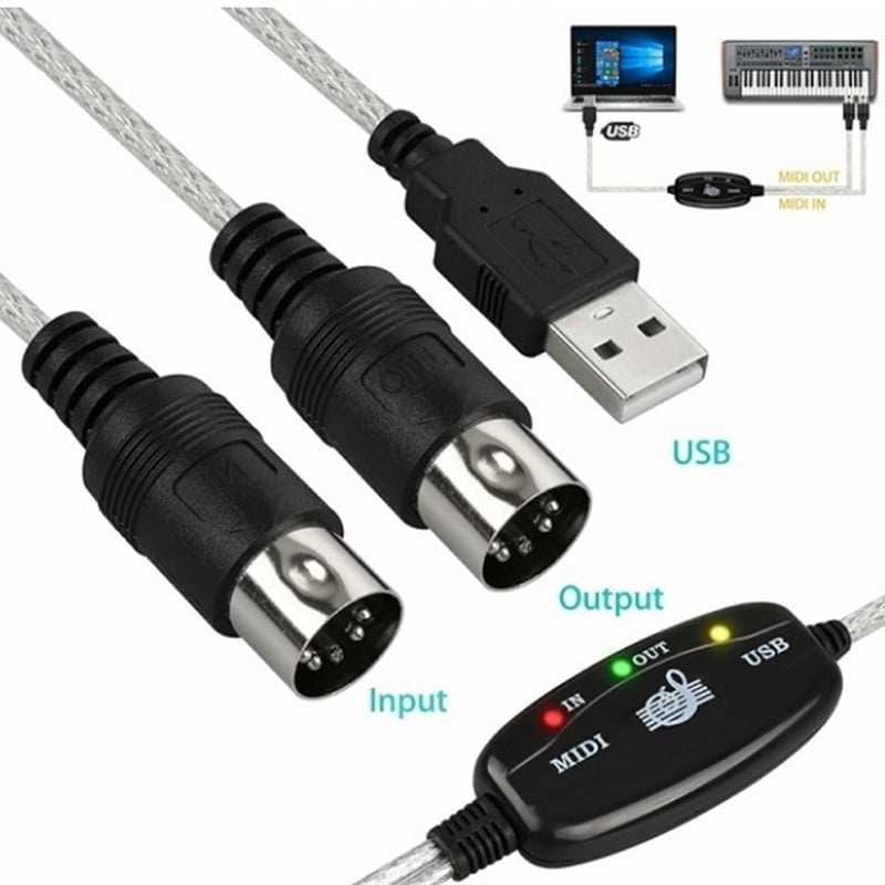 officiel korn parti USB IN-OUT MIDI Cable Converter PC to Music Keyboard Adapter Cord -  Walmart.com