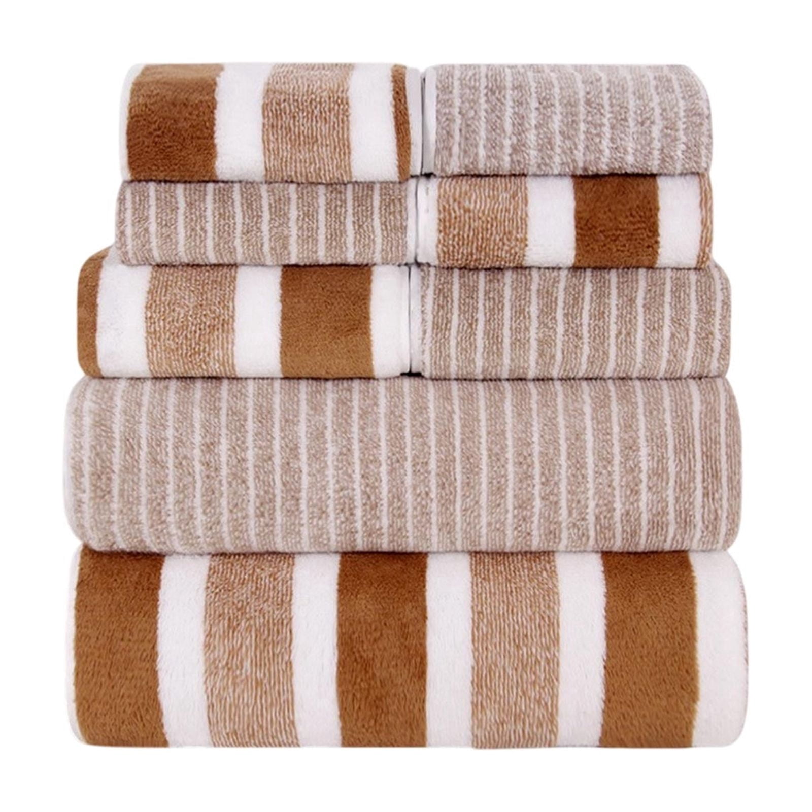 Velvet Wide Stripe Towel Set, 8 Piece Washcloth Bath Towel, Absorbent Stripe Adult Washcloth Set