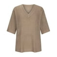 thumbnail image 4 of JGGSPWM Women's Summer Scoop Neck 3/4 Sleeve Sweater Casual Crochet Hollow Out Knit Top Pullover Beach Coverup V Neck Half Sleeve Beach Wear Khaki S, 4 of 8