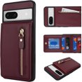 thumbnail image 2 of for Google Pixel 7A Case with Card Holder for Women, for Google Pixel 7A Phone Case Wallet with Credit Card with Ring Kickstand Zipper Shockproof Slim Stand Case - Red Wine, 2 of 13