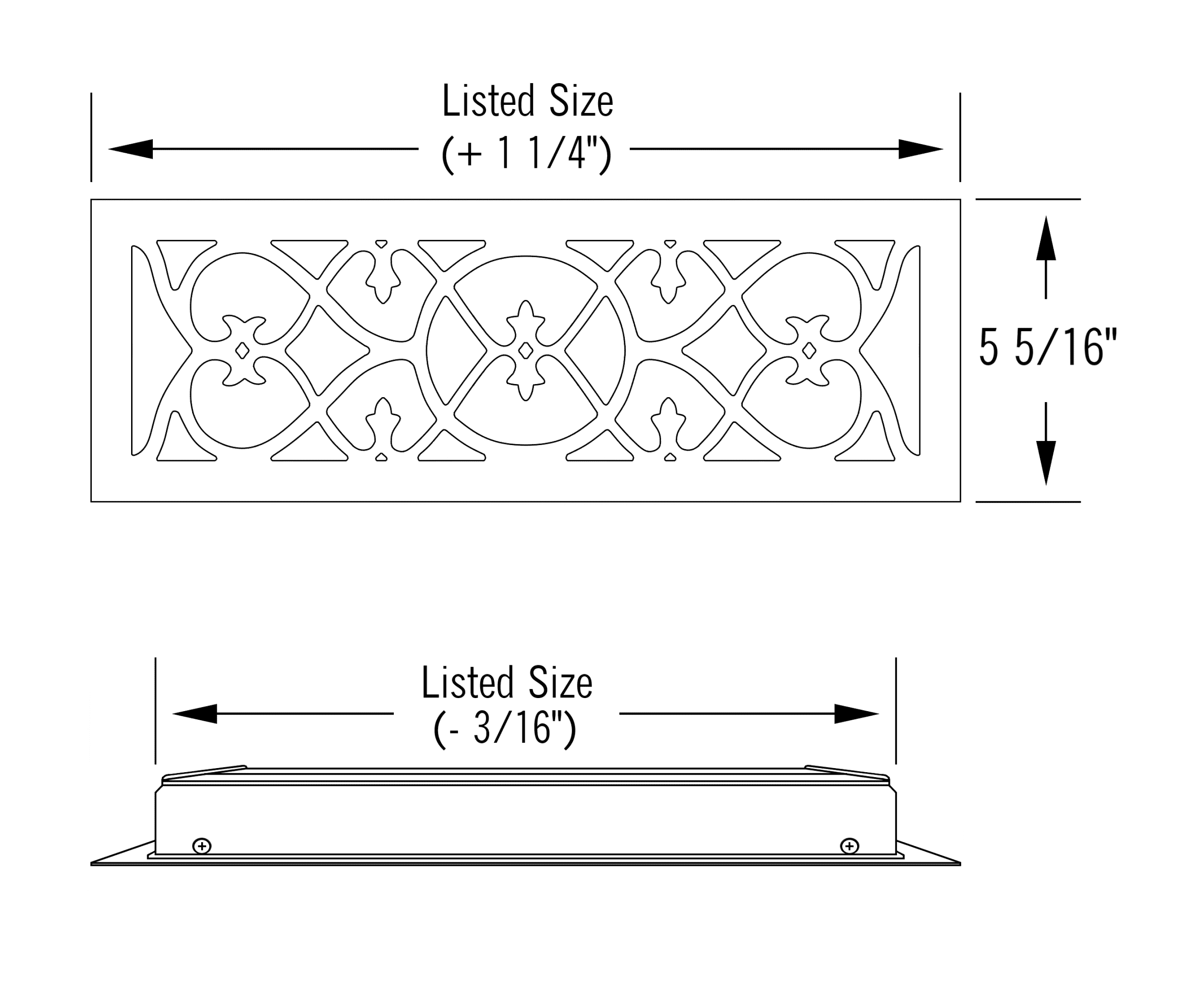 4" x 14" Brushed Nickel Victorian Style Floor Register - Decorative Vent Cover