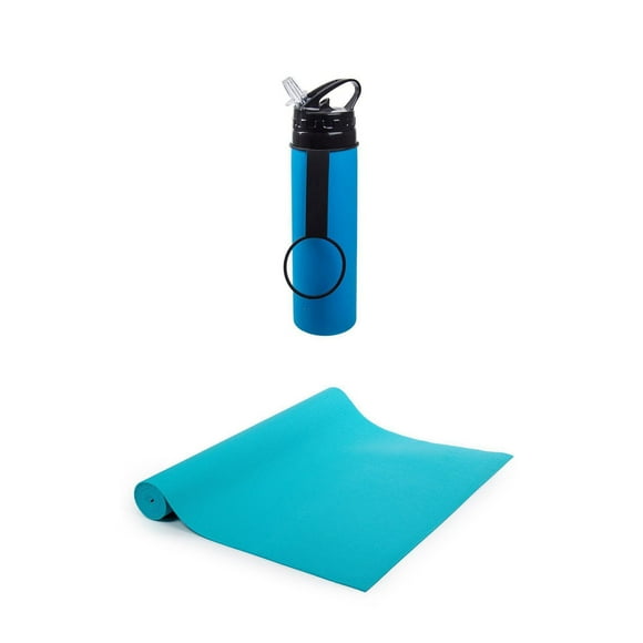 Bodico Non-Slip Yoga Mat and Silicone Sports Water Bottle Set, Blue