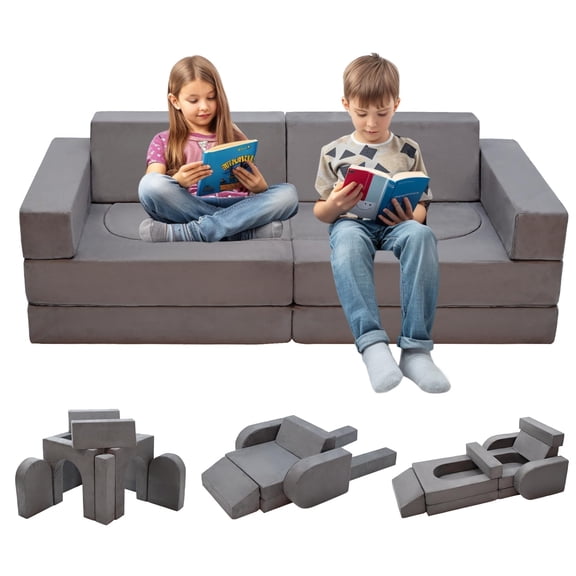 Sofá modular de juegos para niños Kinevoli, sofá seccional para niños pequeños, gris