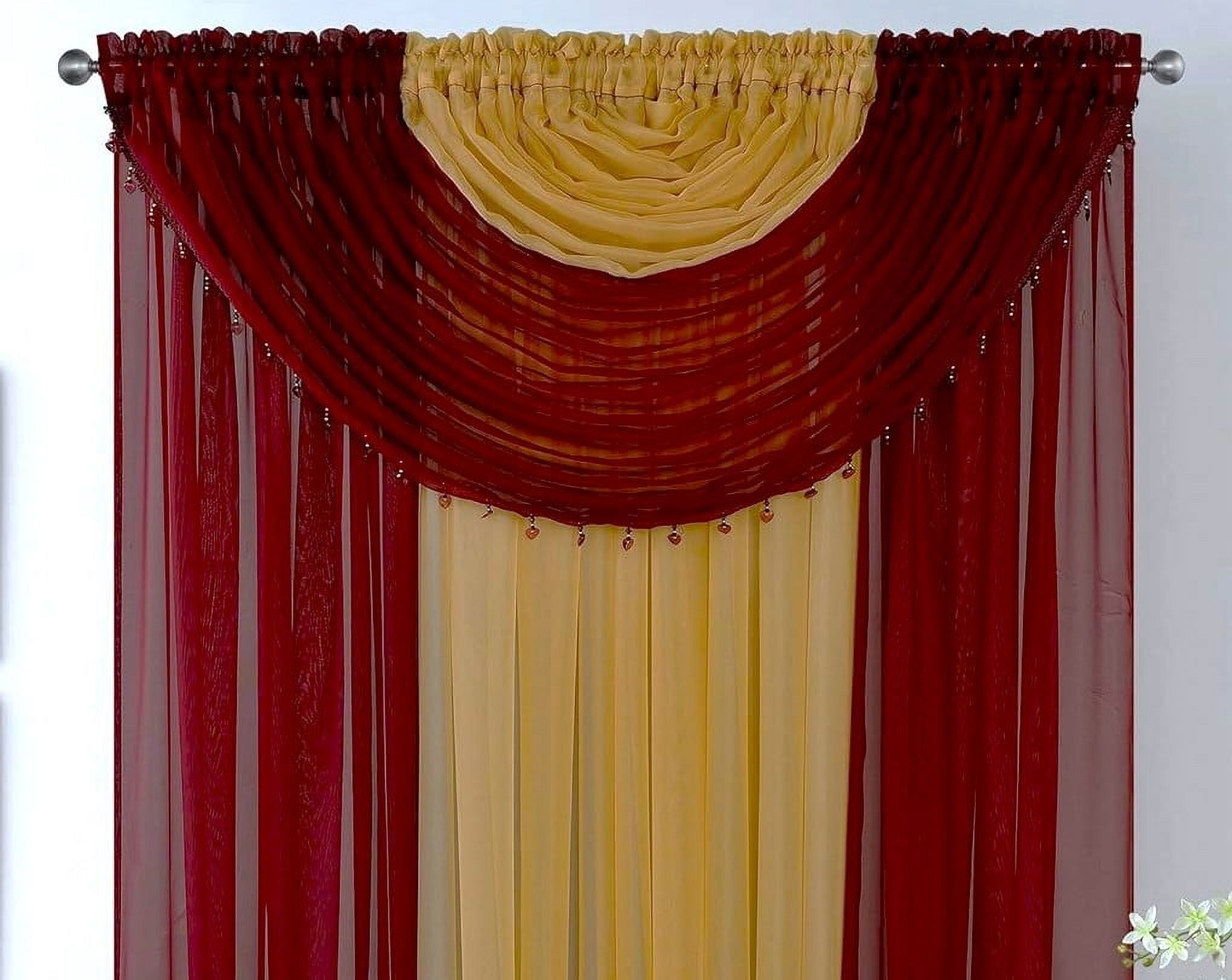Plume D' Home Two-Tone curtains with attached valances and tiebacks Lorena (Burgundy & Gold)