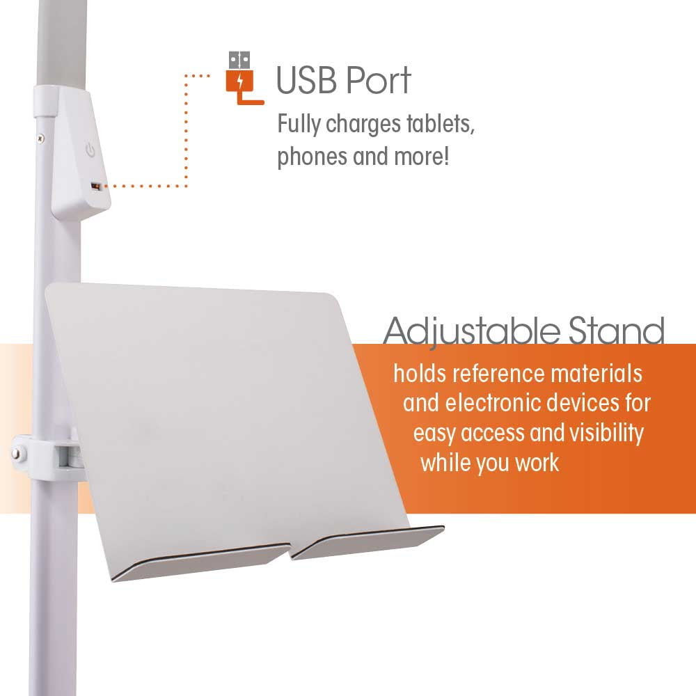 OttLite Dual Shade LED Floor Lamp with USB Charging Station, White