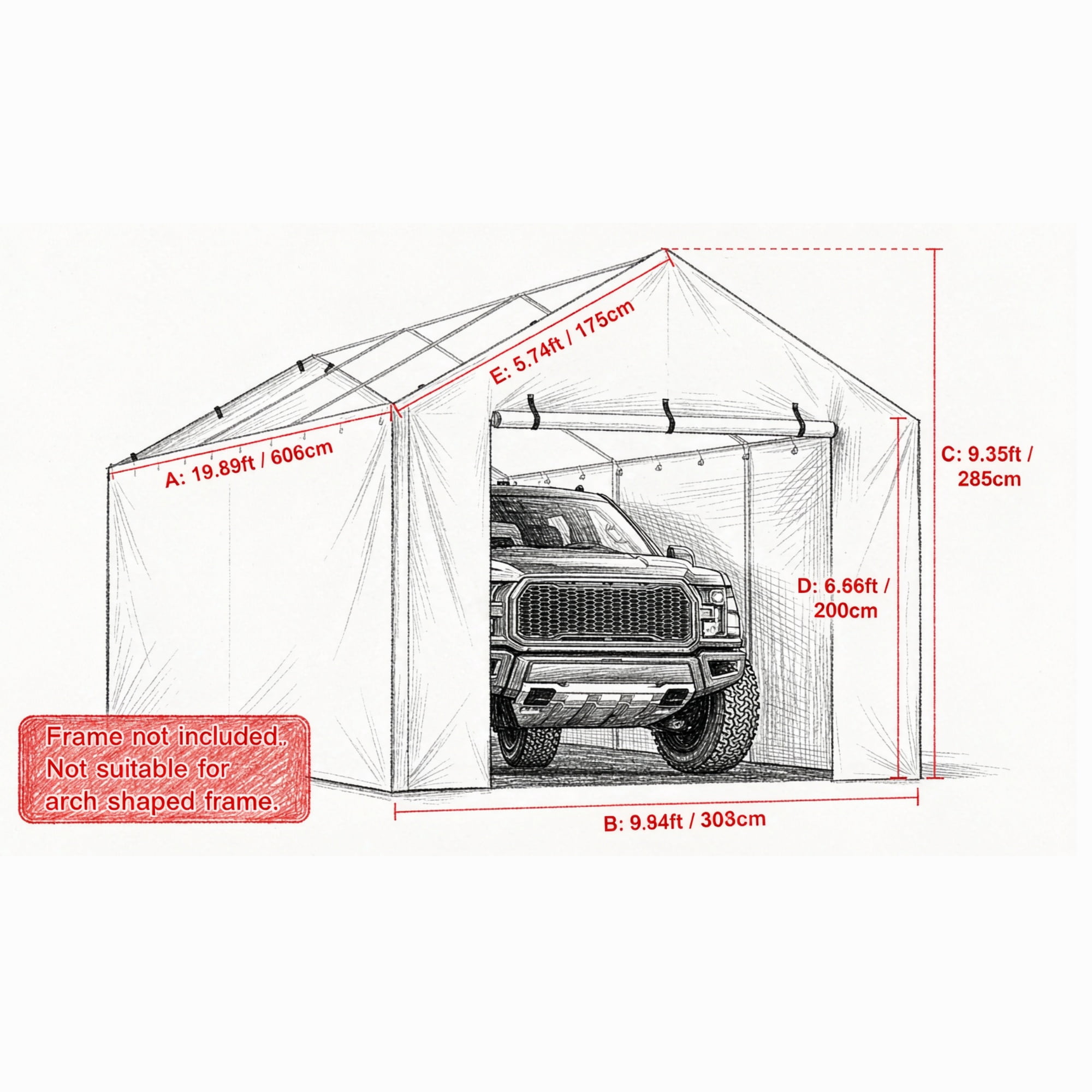 10 x 20 ft Carport Replacement Side Wall, Heavy-Duty Waterproof & UV-Protected Garage Tent Tarp with Ball Bungees (Top & Frame Not Included)
