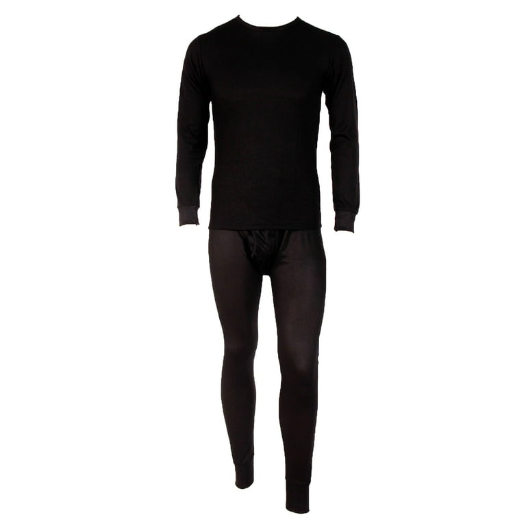 Black Long John Ribbed Thermal Bottoms, Men