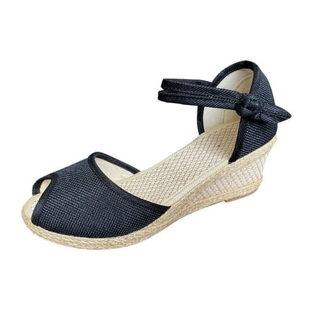 

dmqupv Slip-on Casual Leisure Fashion Shoes Sandals Women s Outdoor Breathable Wedges Leather Slide Sandals for Women Female flats-sandals Black 8.5
