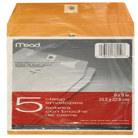 Mead Clasp Envelopes - Mead Envelopes Clasp Manilla Kraft 6 In. X 9 In. Brown 5 / Pack