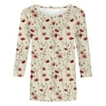 thumbnail image 4 of MIUOWANP Women's Fashion Casual 3/4 Sleeve Top Fashion Floral Print Crewneck Loose and Breathable 3/4 Sleeves Bloues Brown XXL, 4 of 5