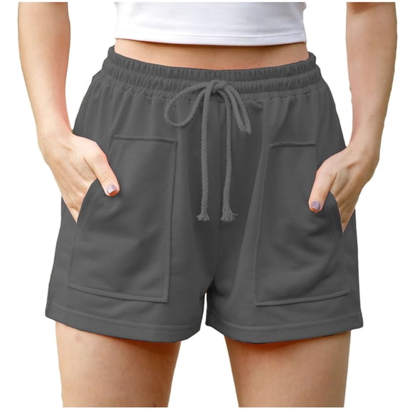 Puntoco Womens Clearance Pants Plus Size Drawstring Casual Elastic Waist Pocket Loose Solid Shorts Pants Dark Gray