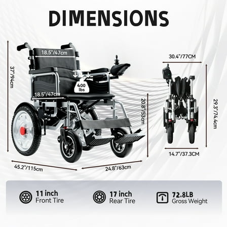 Edcsi Electric Wheelchairs for Adults, Foldable Power Wheelchair, All Terrain, Intelligent, 15 Miles Range, Black