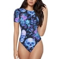 thumbnail image 1 of Fotbe Skull blue crystal flower Body de Mujer con Cuello Redondo y Mangas Cortas, Sin Mangas Ajustado, Suave, Cómodo y Básico-XX-Large, 1 of 7