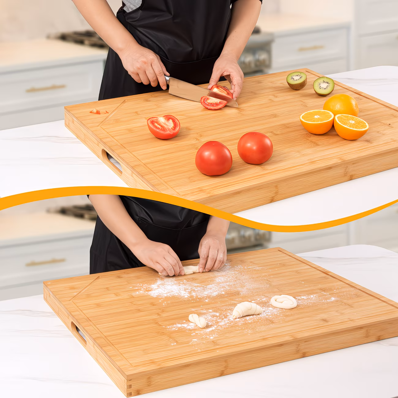 Bamboo Stove Top Cover – Noodle Board for Gas & Electric Stovetop – Extra Counter Space Board with Handle Grooves – Multipurpose Sink Cover & Light Cutting Board